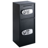 Black digital safe box with two separate electronic lock doors and deposit slot