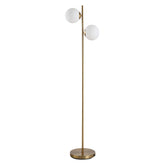HOMCOM decorative floor lamp with two white glass globe shades and gold metal body for living room and bedroom lighting