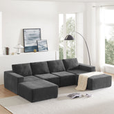 Luxury dark gray modular U shaped sectional sofa with ottomans in chenille fabric, six-seat capacity, no assembly required