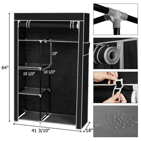 16 Tube Non-woven Fabric Wardrobe With 4 Layers And 6 Compartments