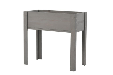 Grey solid wood raised garden bed with legs, elevated planter box for outdoor herbs and vegetables