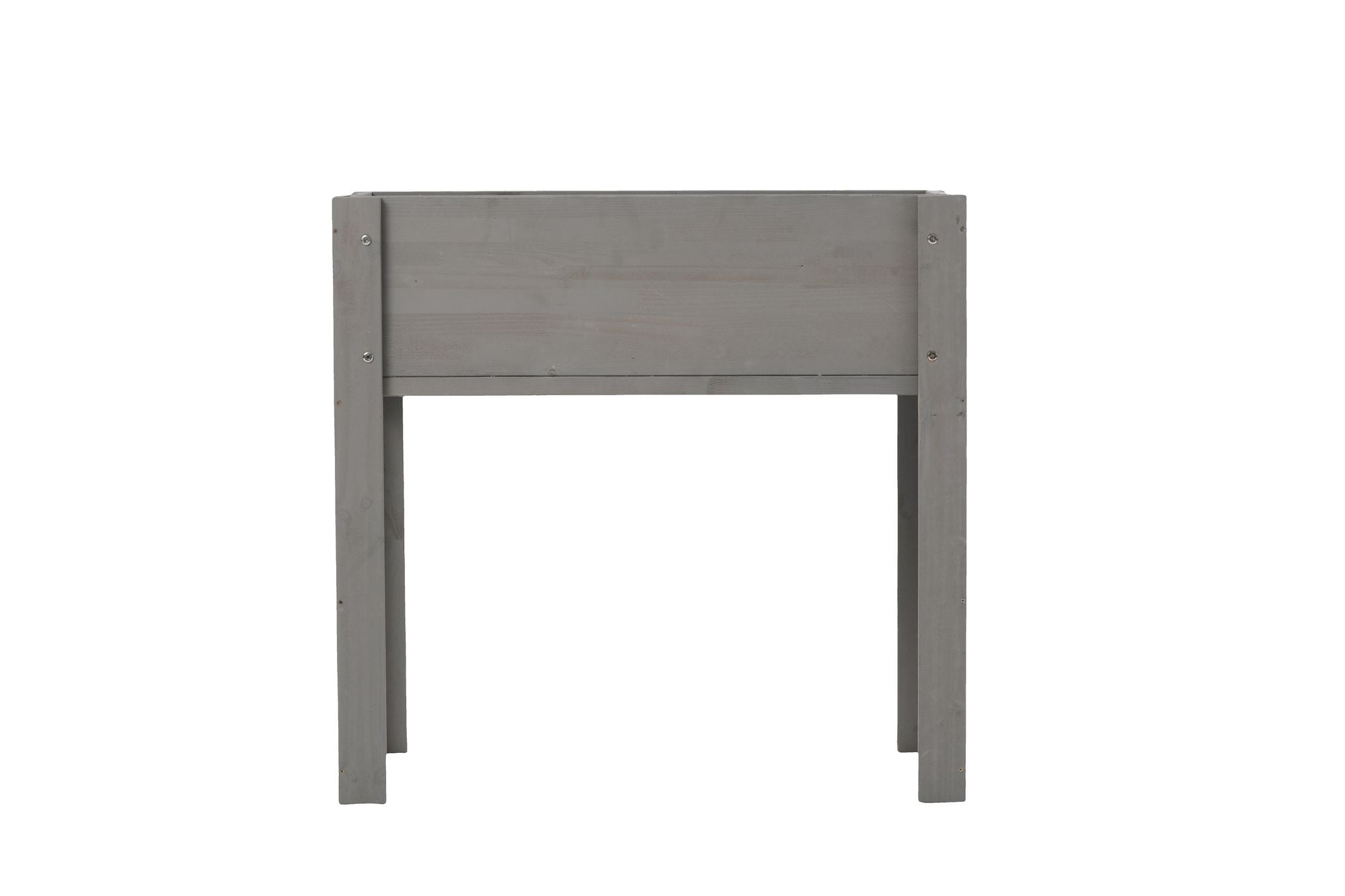 Grey solid wood raised garden bed with legs, elevated planter box for outdoor herbs, flowers, and vegetables.