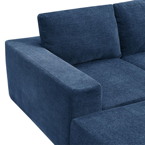 Navy blue luxury modular U-shaped chenille sectional sofa with ottoman and square armrest