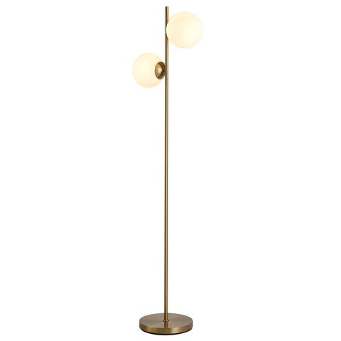 HOMCOM decorative floor lamp with 2 white glass globe shades and gold metal body for living room and bedroom lighting