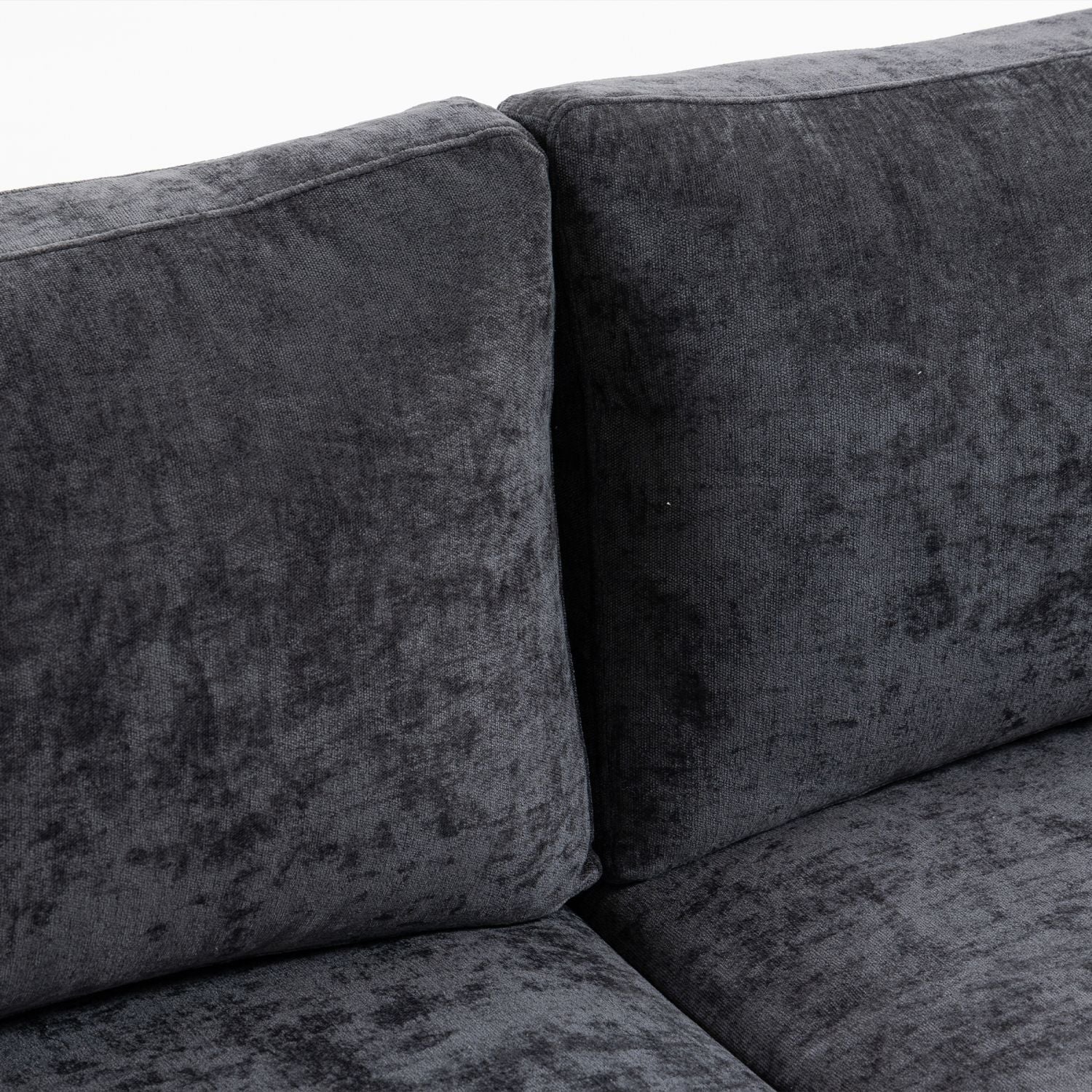 Ultra-soft dark grey XXXL chenille fabric 3-seater sofa with plush cushions and side pocket for storage.