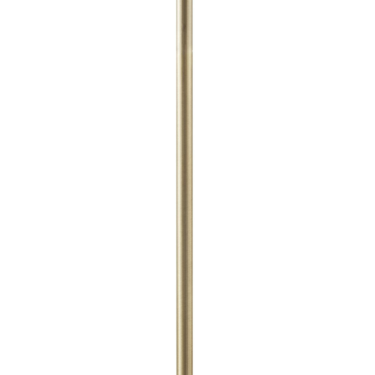 Angular arched metal floor lamp with gold finish and white drum shade