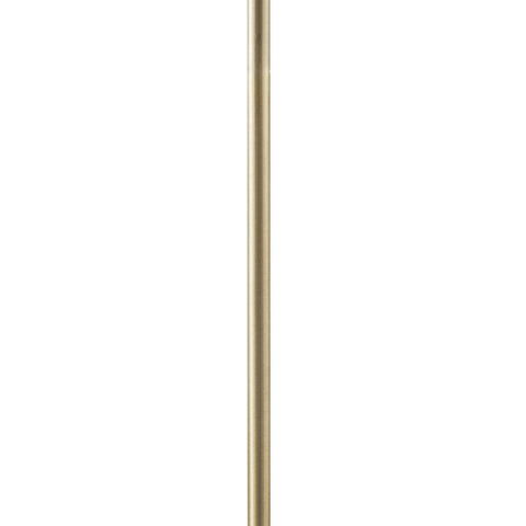 Angular arched metal floor lamp with gold finish and white drum shade
