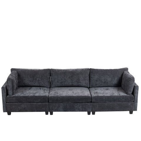 Dark grey ultra-soft XXXL 3-seater chenille sofa with plush cushions and flared arms