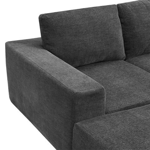 Luxury modular U shaped sectional sofa in dark gray chenille with spacious seating and square arms
