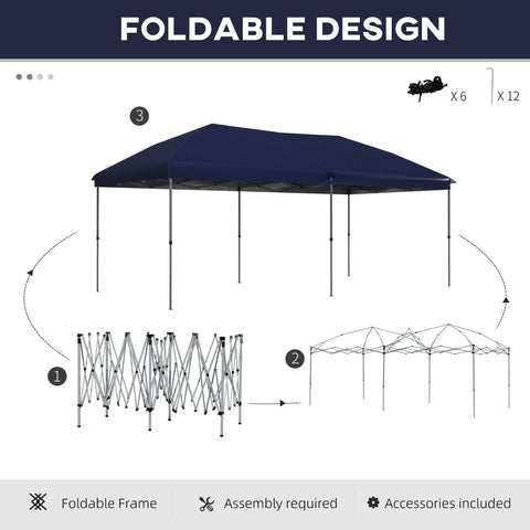 Blue Outsunny 10' x 19' pop up canopy with foldable steel frame and adjustable legs for easy outdoor event shade