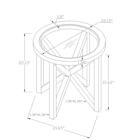 modern simple glass round coffee table with tempered glass top and solid wood base