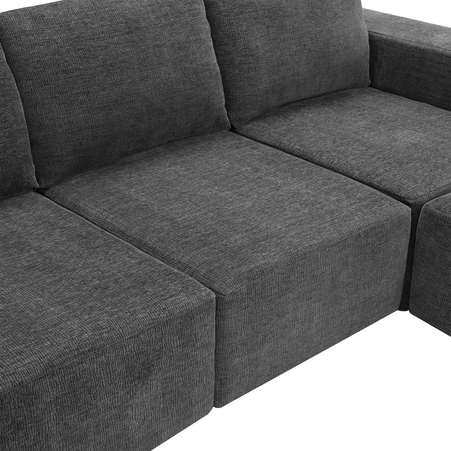 Dark gray luxury modular U-shaped sectional sofa with chenille upholstery and plush seating cushions