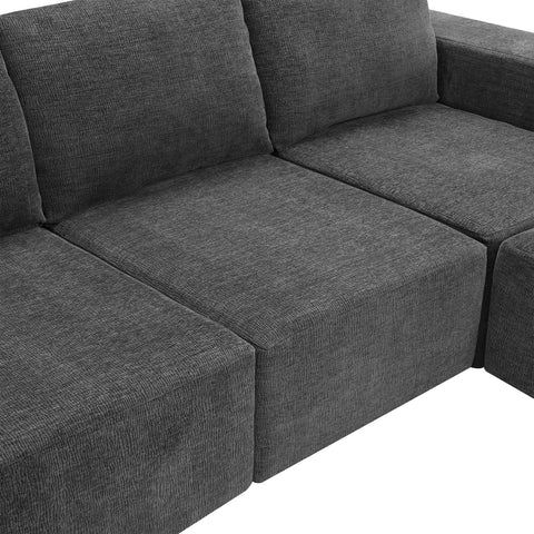 Dark gray luxury modular U-shaped sectional sofa with chenille upholstery and plush seating cushions