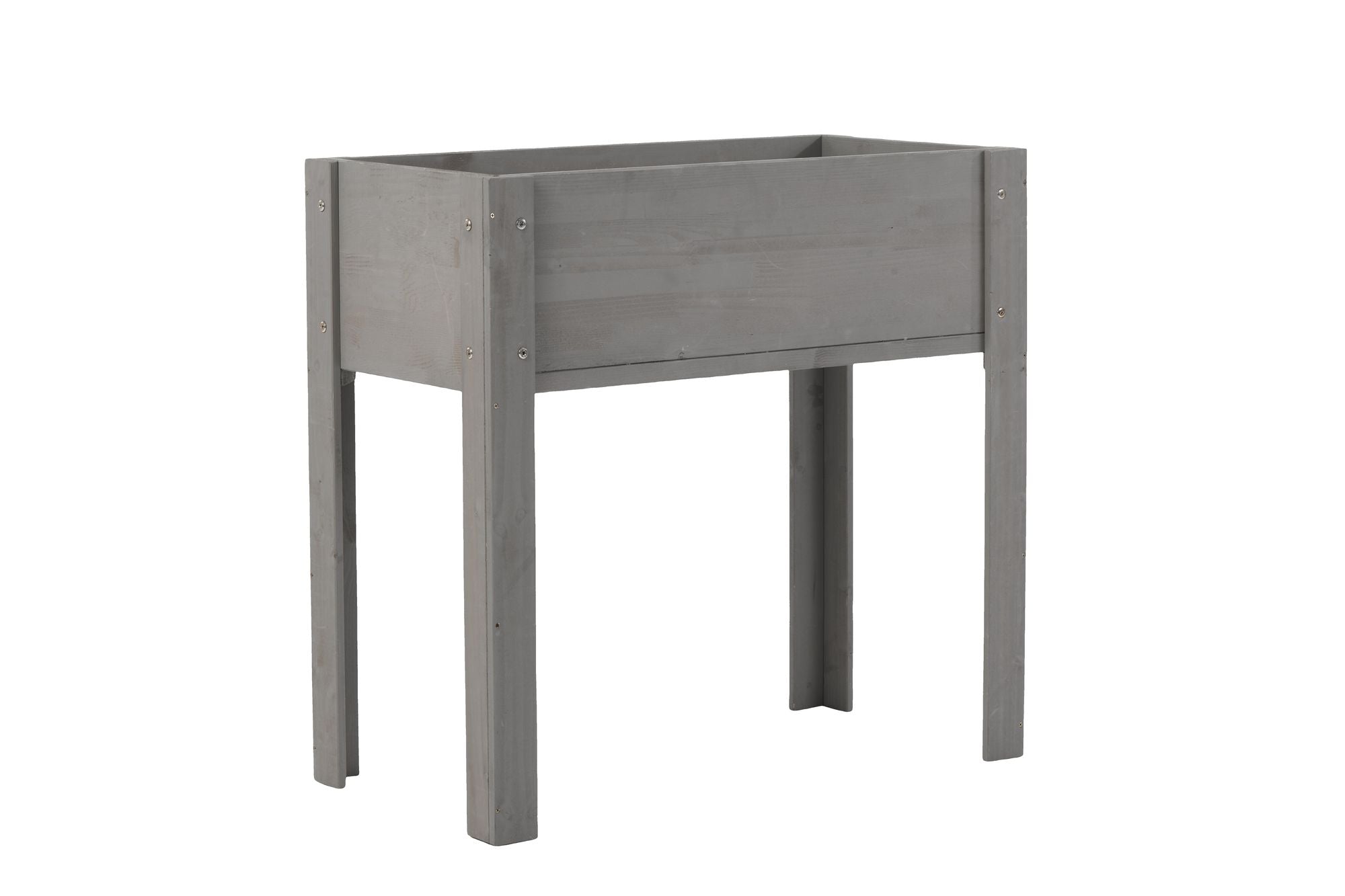Grey solid wood raised garden bed with legs, 31x31x16 inches, elevated planter box for outdoor plants and vegetables
