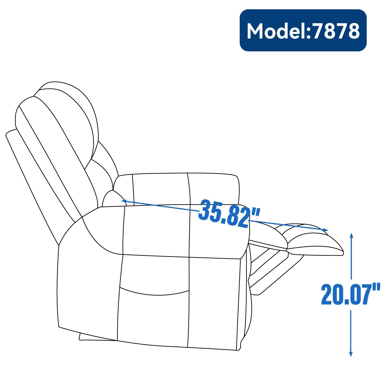 Black genuine leather power lift recliner chair with dual motor, heat massage, and USB ports showing side dimensions.