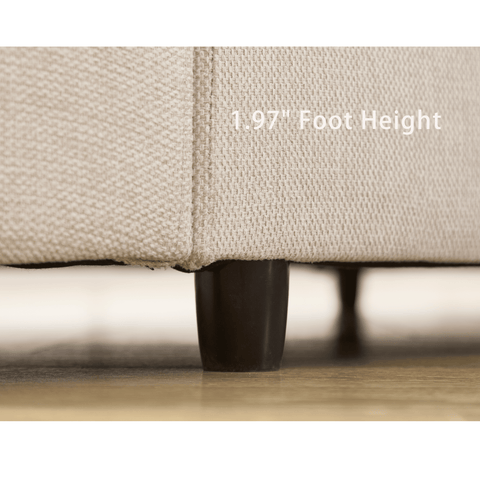 Close-up of beige sectional couch foot with 1.97-inch height on hardwood floor