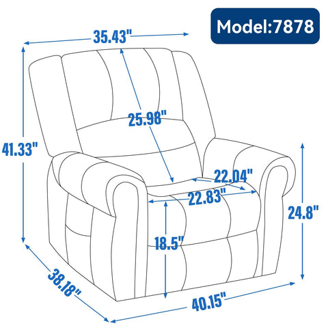 Line drawing of a black genuine leather power lift recliner chair with dimensions labeled, featuring dual motor mechanism, USB ports, and pillow top arms.