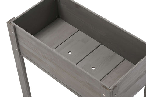 Grey solid wood raised garden bed with legs, elevated planter box for outdoor plants and vegetables