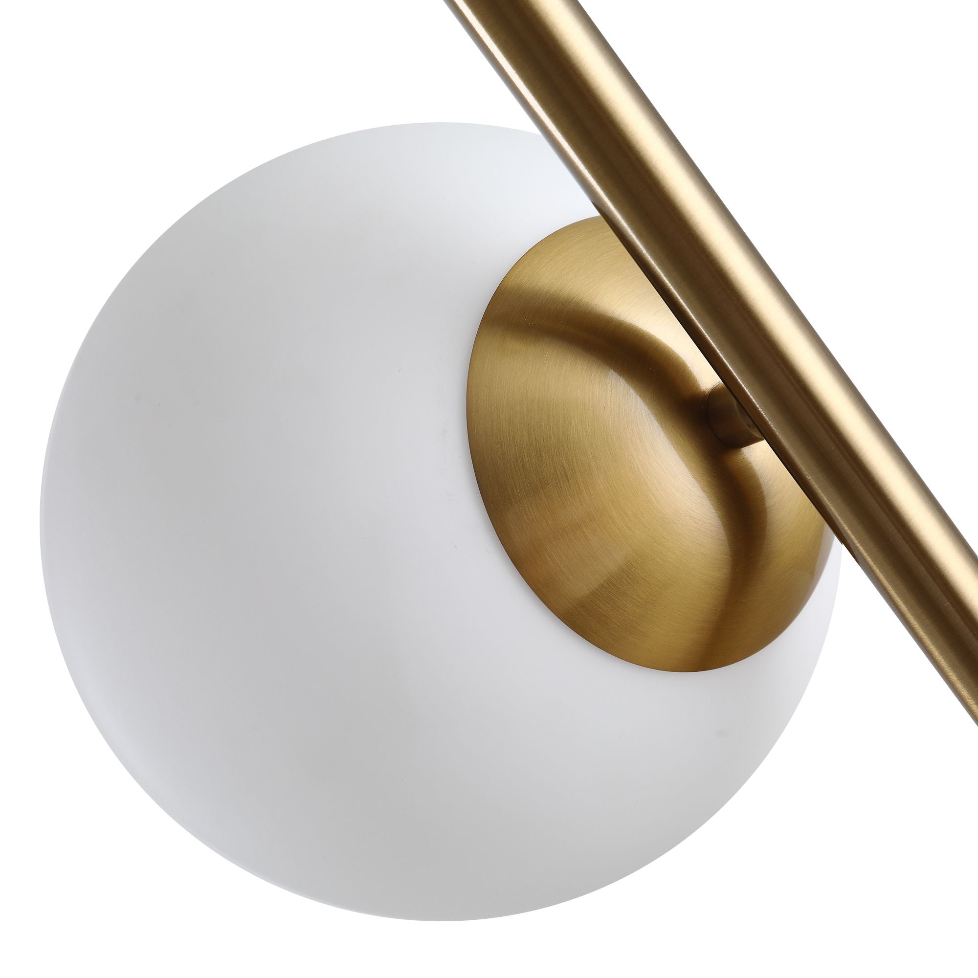 Close-up of white glass globe lampshade with gold metal fixture on HOMCOM decorative floor lamp