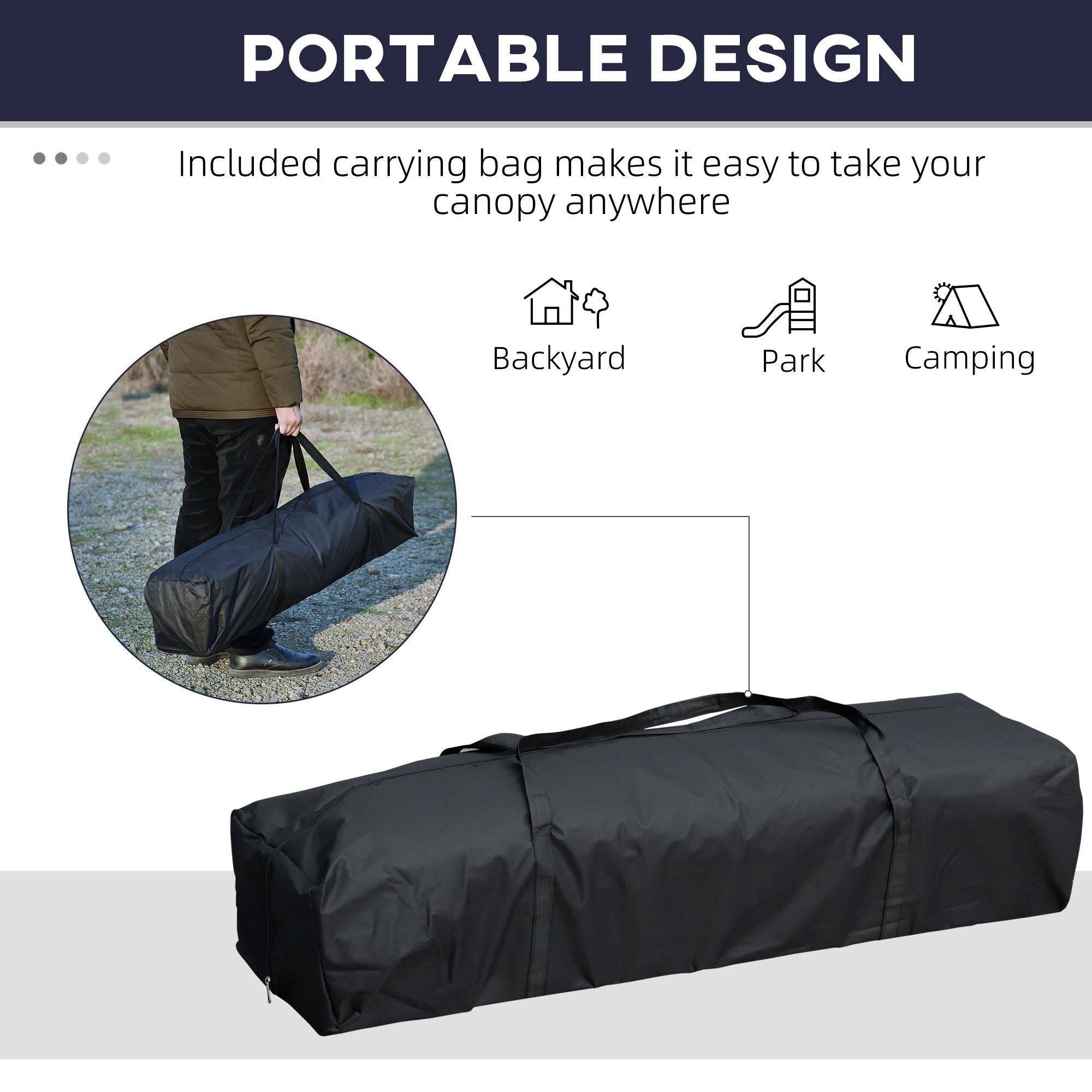 Carrying bag for Outsunny 10' x 19' blue pop up canopy with easy-up steel frame, designed for portable outdoor use.
