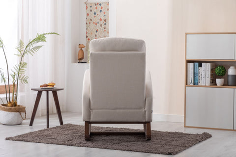 Beige COOLMORE rocking chair with wood legs and high back in a modern living room setting