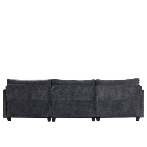 Ultra-soft dark grey XXXL 3-seater chenille sofa with plush cushions and side storage pocket