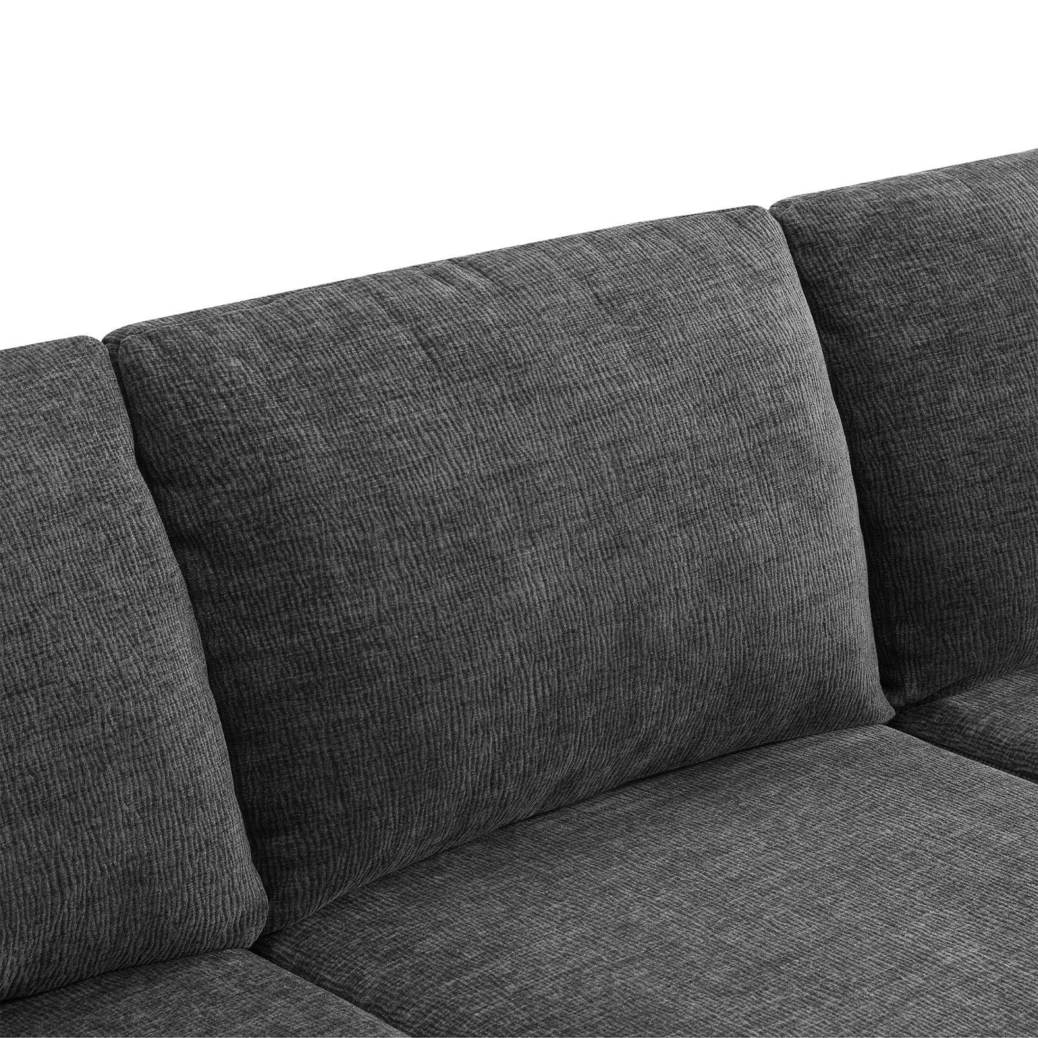Luxury dark gray modular U-shaped sectional sofa upholstered in soft chenille fabric with plush cushions and no assembly required.