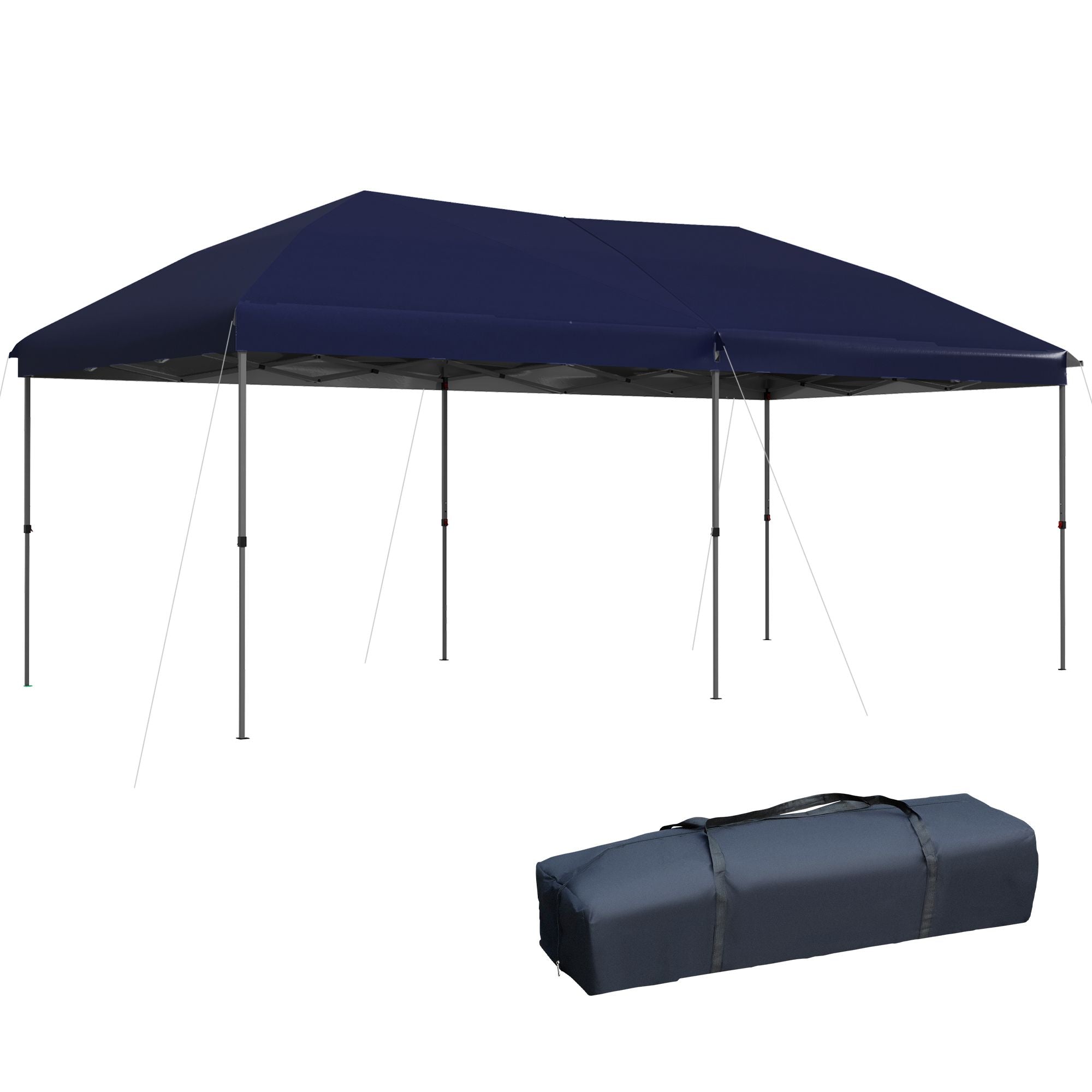 Blue Outsunny 10' x 19' pop up canopy with adjustable steel frame and carrying bag for easy outdoor event setup