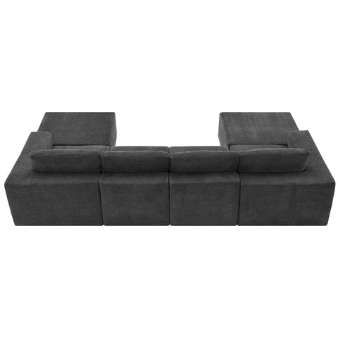 Luxury modular U shaped sectional sofa in dark gray chenille fabric with six seats and no assembly required