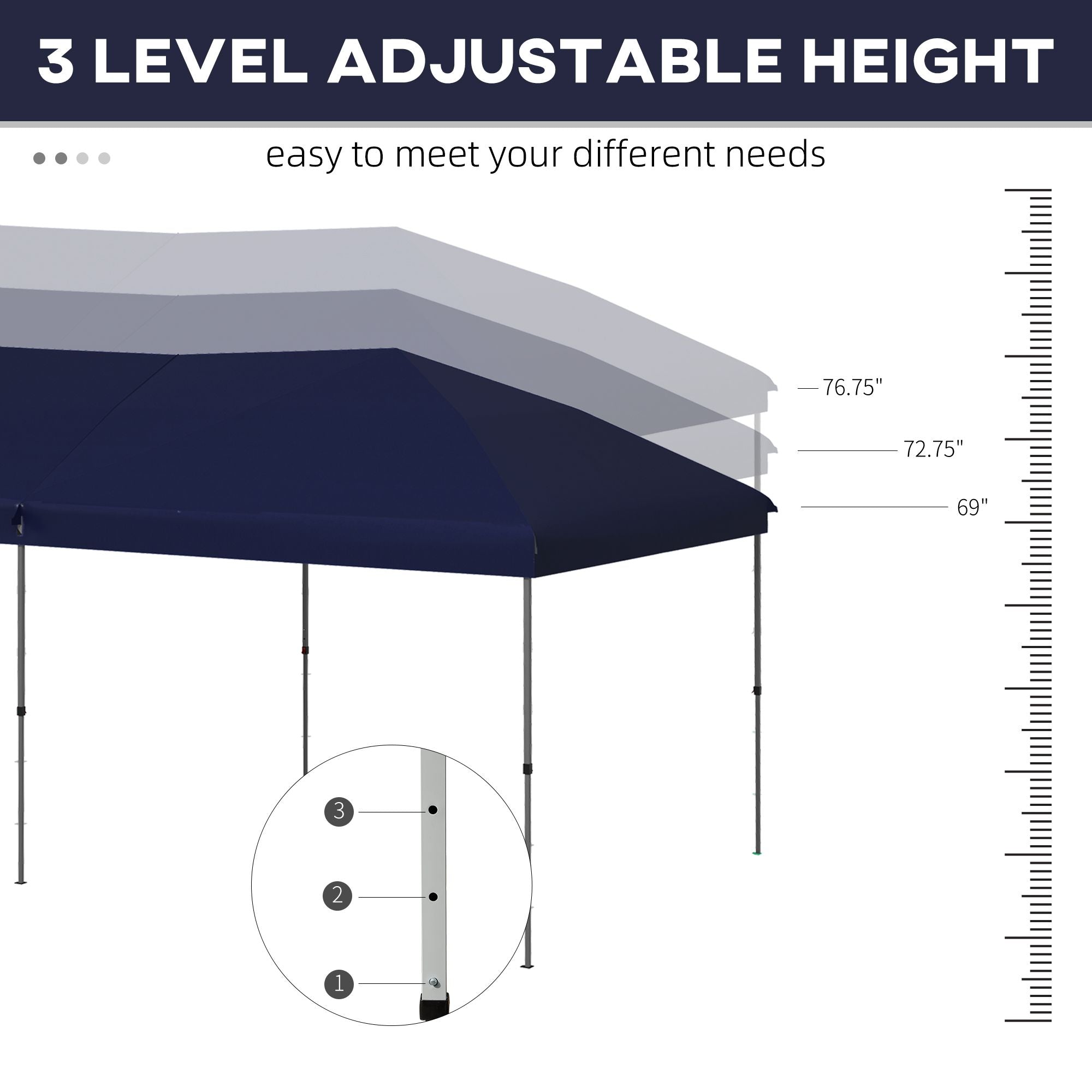 Blue Outsunny pop up canopy tent with 3-level adjustable height steel frame and easy setup design