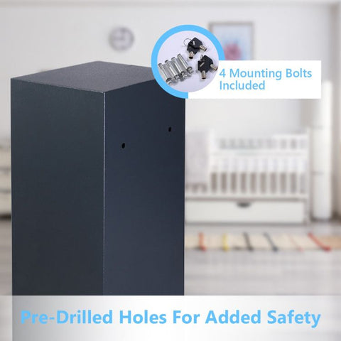 Digital safe box corner with pre-drilled holes and included mounting bolts for enhanced security