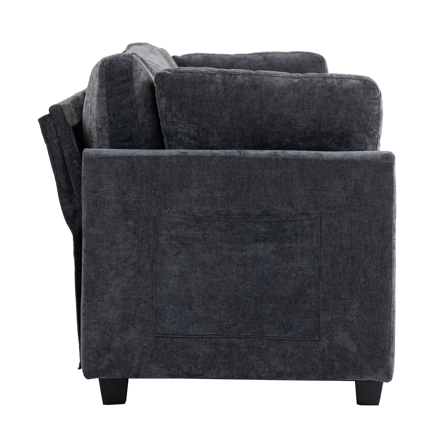 Dark grey ultra-soft XXXL 3-seater chenille sofa with convenient side pocket and plush cushions