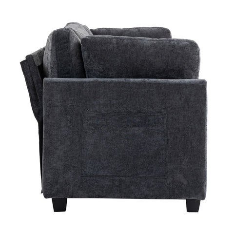 Dark grey ultra-soft XXXL 3-seater chenille sofa with convenient side pocket and plush cushions