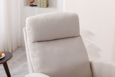 Beige COOLMORE Rocking Chair with high back, solid wood legs, cushioned seat, and side pocket in modern living room setting