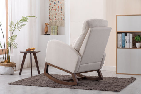 Beige COOLMORE Rocking Chair with wooden legs and high back in modern living room setting