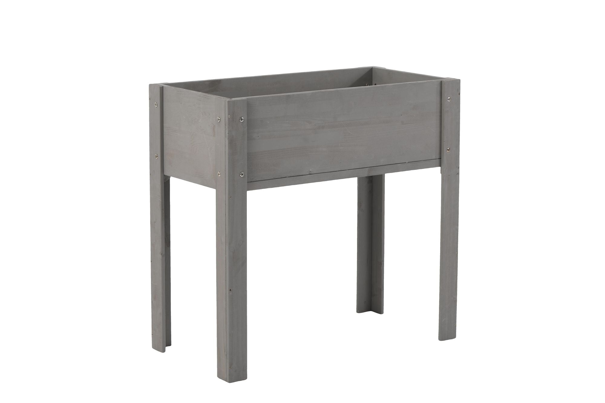 Grey solid wood elevated raised garden bed with legs for outdoor plants and vegetables