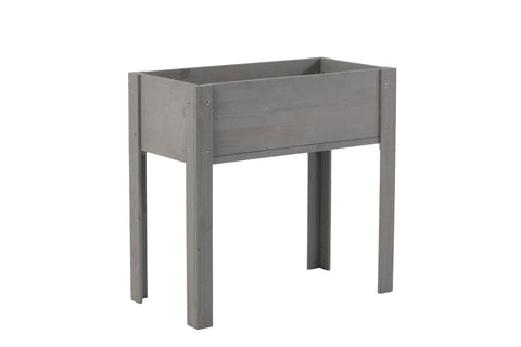 Grey solid wood elevated raised garden bed with legs for outdoor plants and vegetables